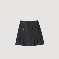 Ensembles|Jupes & Shorts*SANDRO Jupe Plissée En Jean Bleu brut