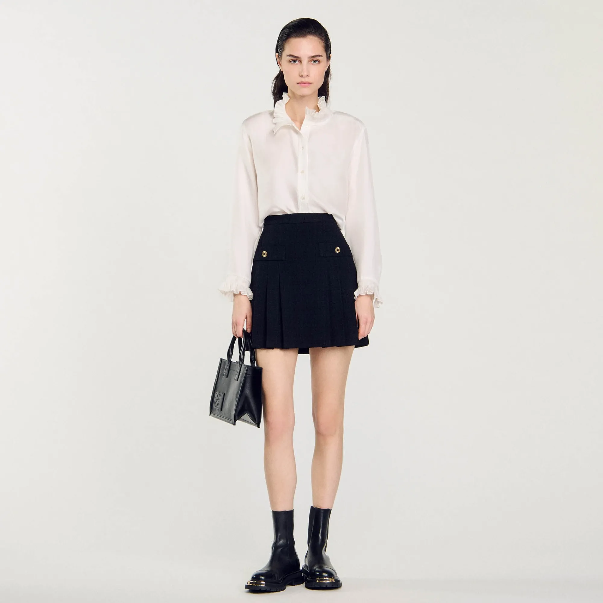 Ensembles|Jupes & Shorts*SANDRO Jupe Plissée En Tweed Noir