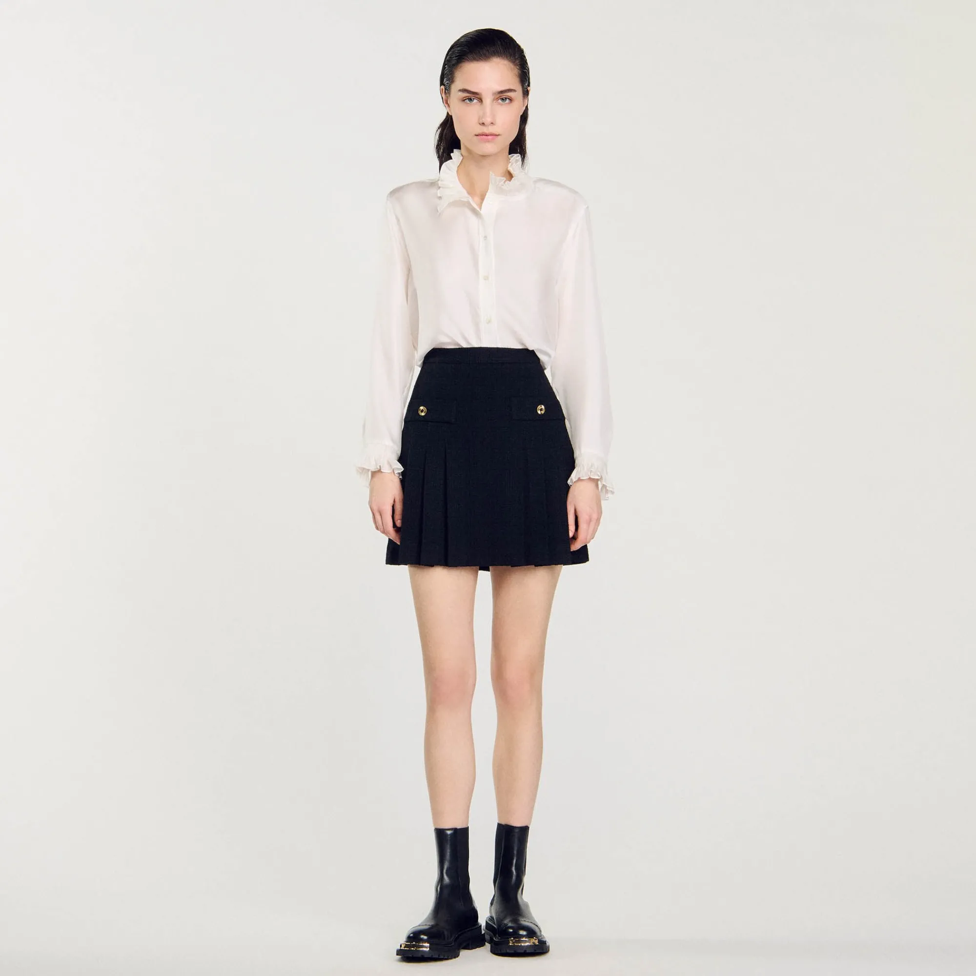 Ensembles|Jupes & Shorts*SANDRO Jupe Plissée En Tweed Noir