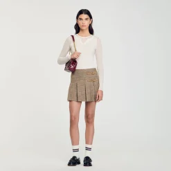 Ensembles|Jupes & Shorts*SANDRO Jupe Plissée Pied De Puce Marron
