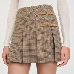 Ensembles|Jupes & Shorts*SANDRO Jupe Plissée Pied De Puce Marron