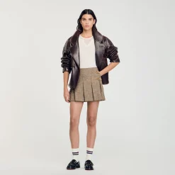 Ensembles|Jupes & Shorts*SANDRO Jupe Plissée Pied De Puce Marron