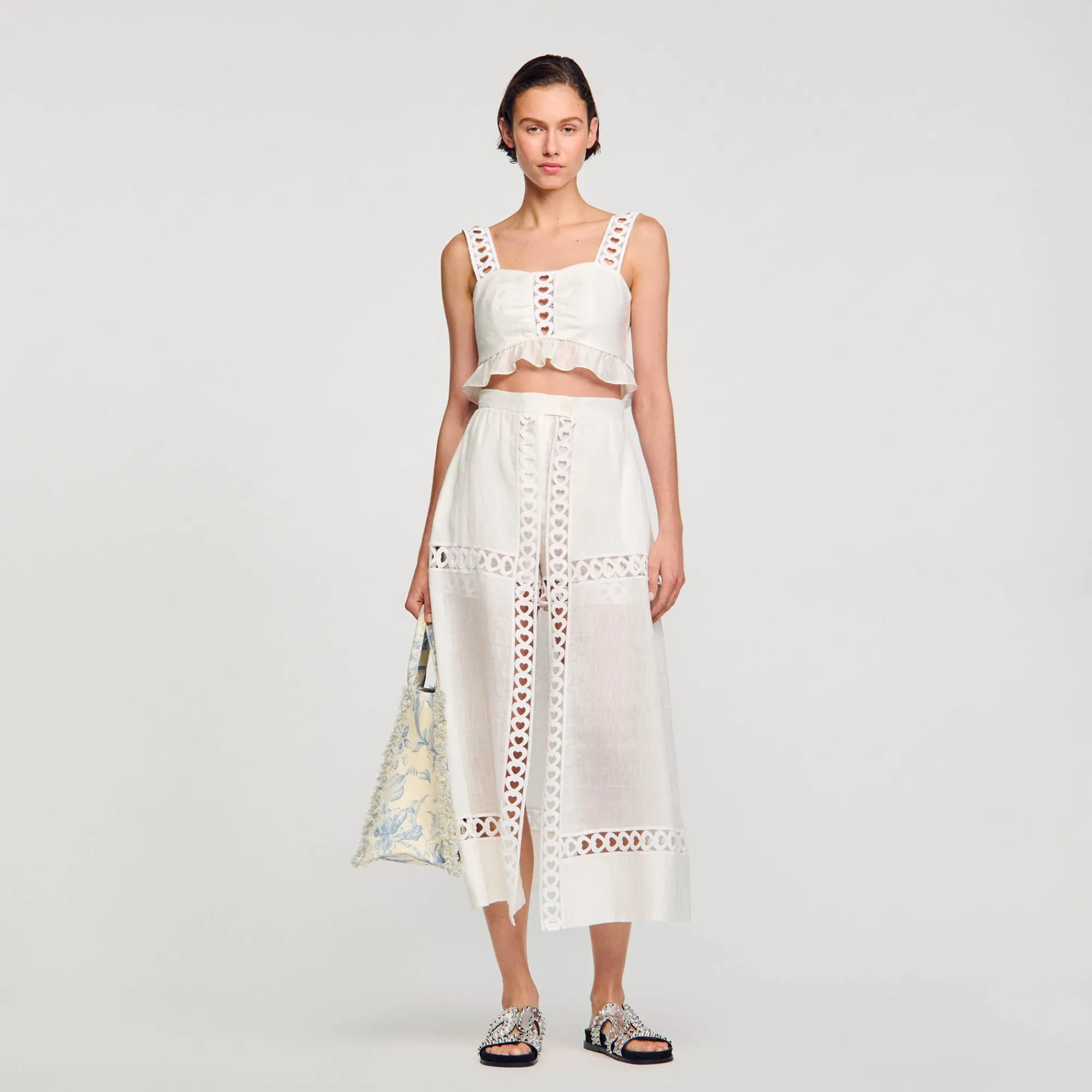 Jupes & Shorts*SANDRO Jupe Short Longue En Lin Mélangé blanc