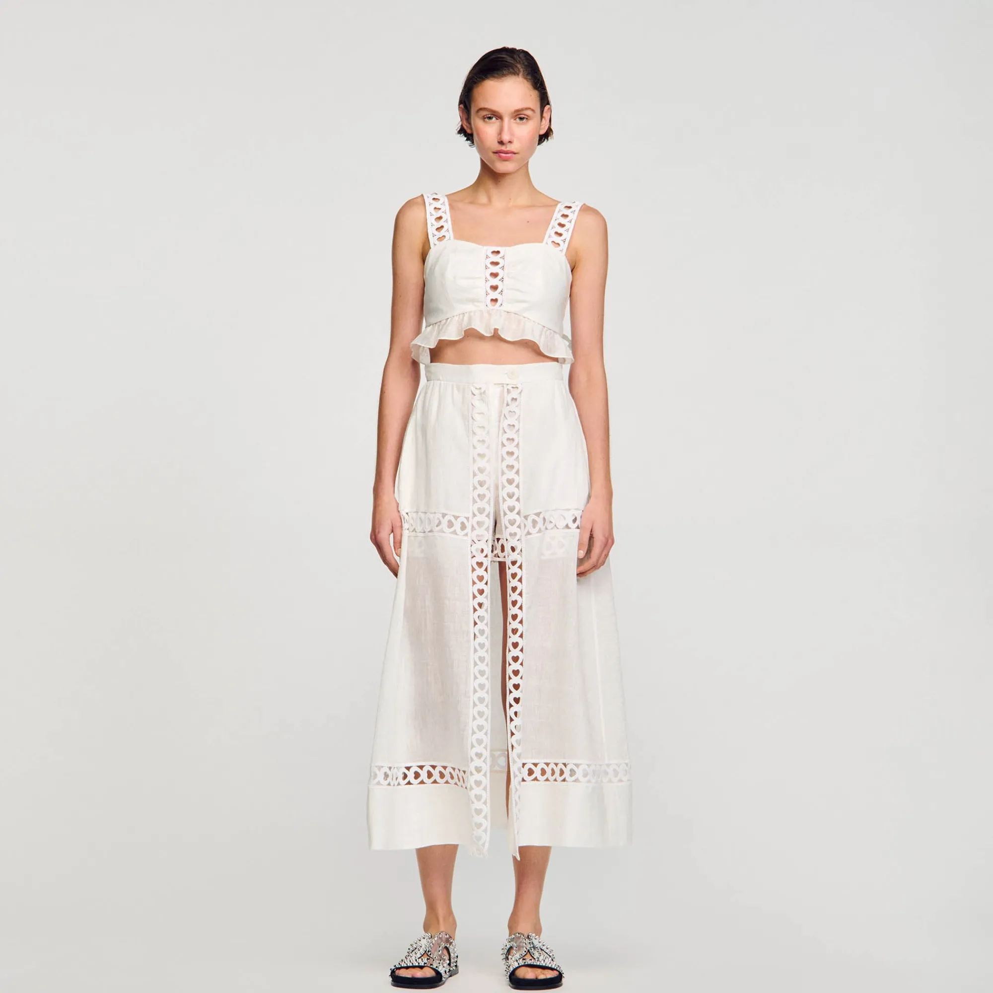 Jupes & Shorts*SANDRO Jupe Short Longue En Lin Mélangé blanc