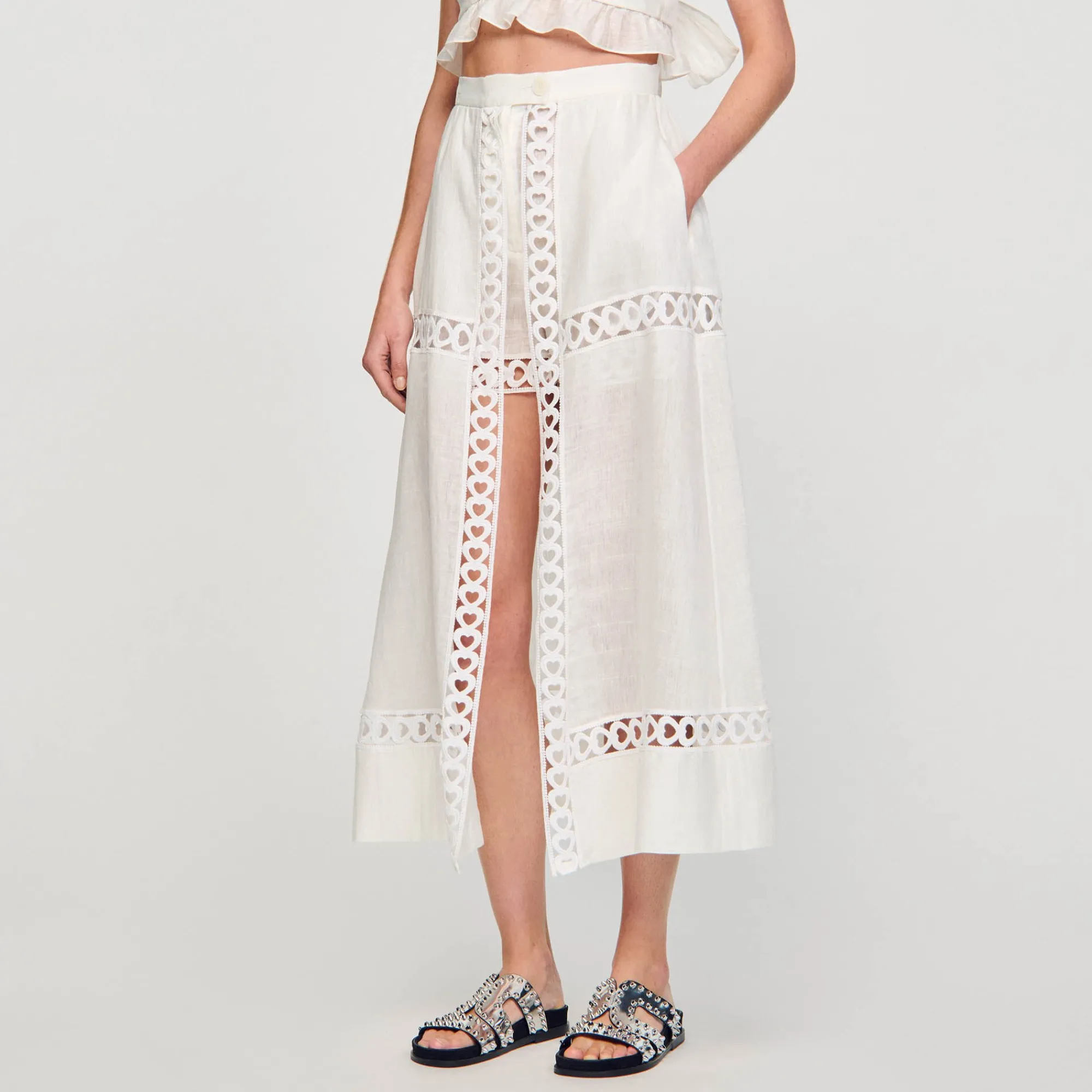Jupes & Shorts*SANDRO Jupe Short Longue En Lin Mélangé blanc