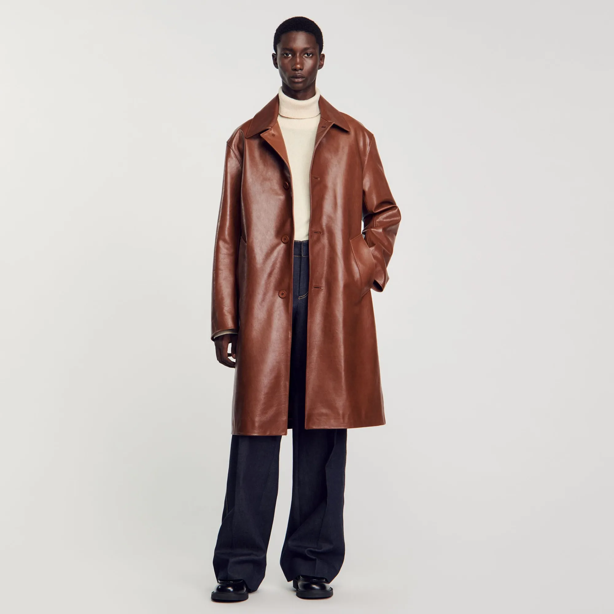 Manteaux & Blousons*SANDRO Mac En Cuir Cognac