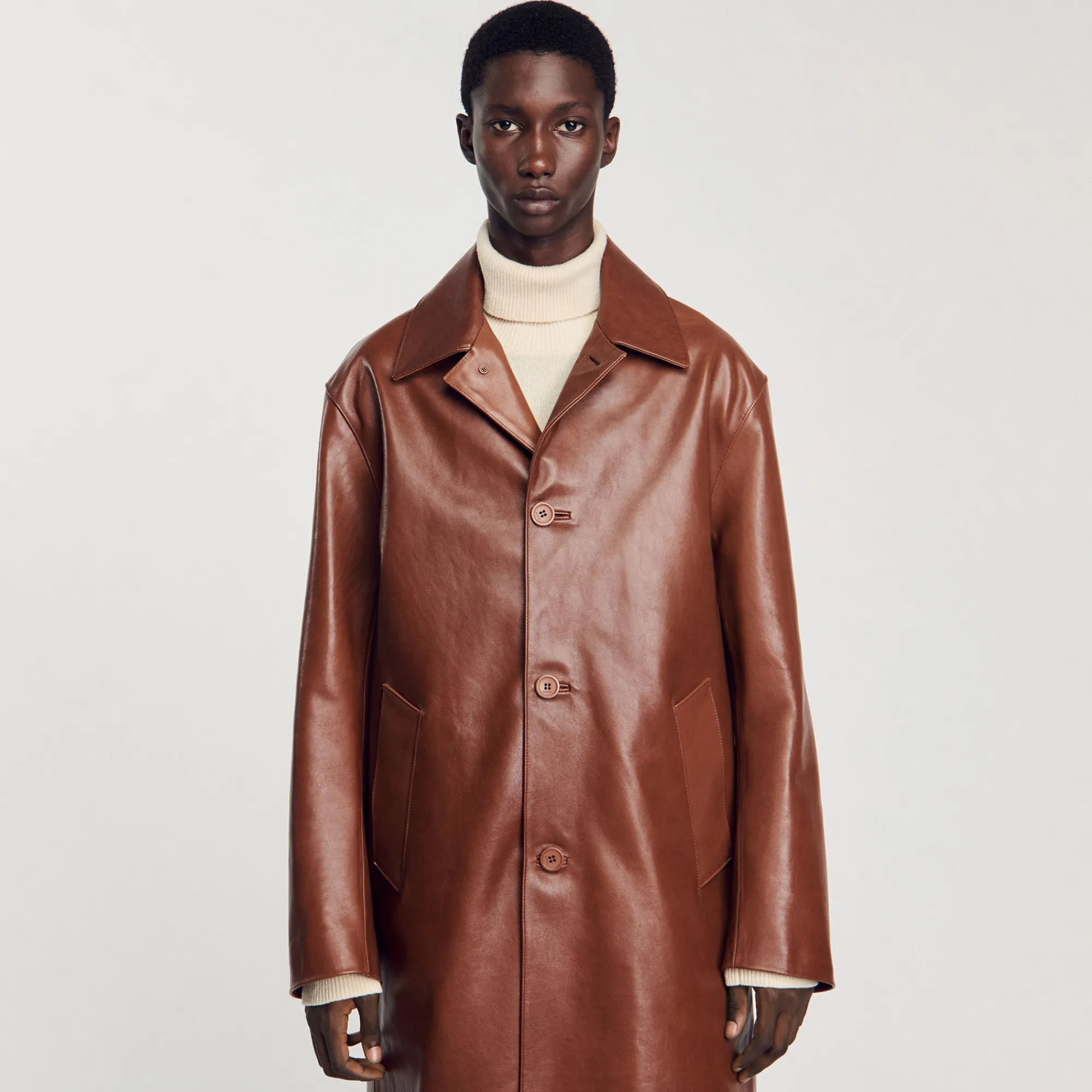 Manteaux & Blousons*SANDRO Mac En Cuir Cognac