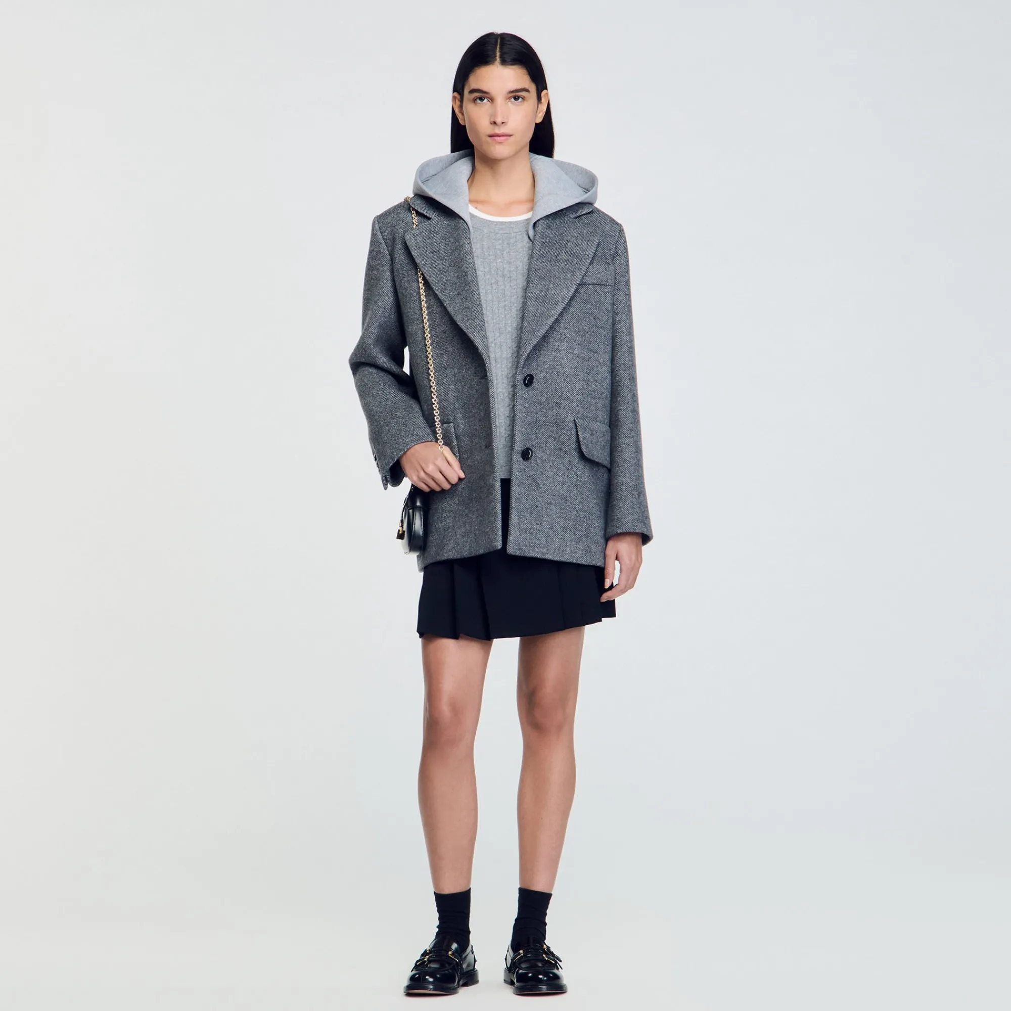 Manteaux*SANDRO Manteau à Capuche Amovible Gris