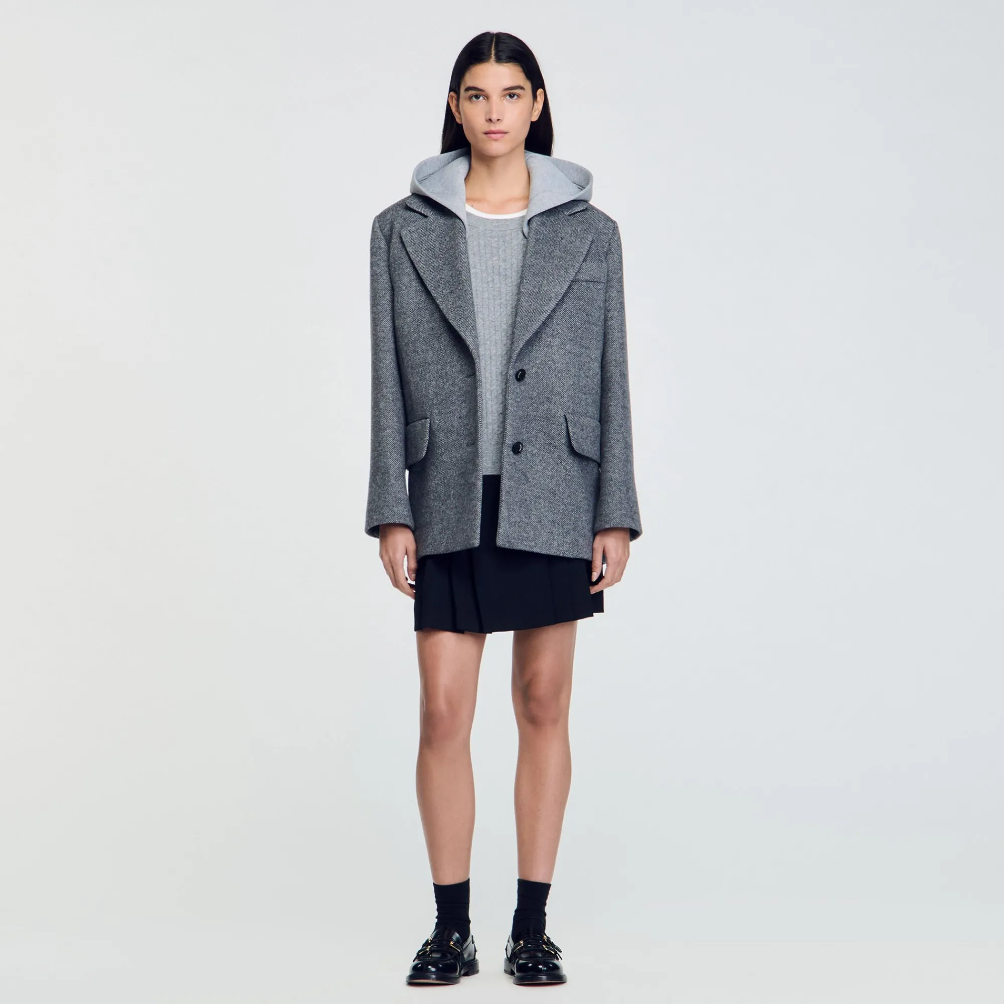 Manteaux*SANDRO Manteau à Capuche Amovible Gris