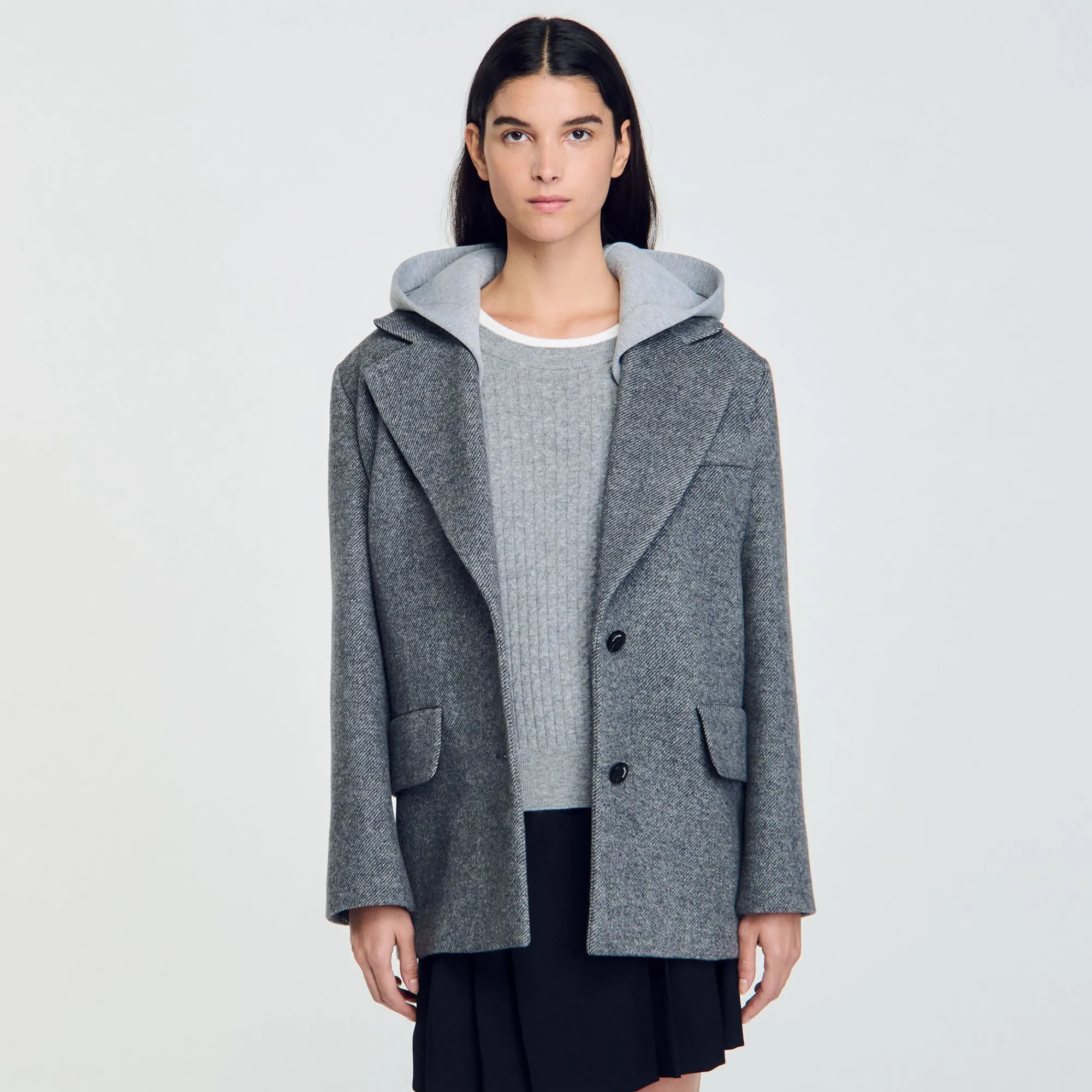 Manteaux*SANDRO Manteau à Capuche Amovible Gris