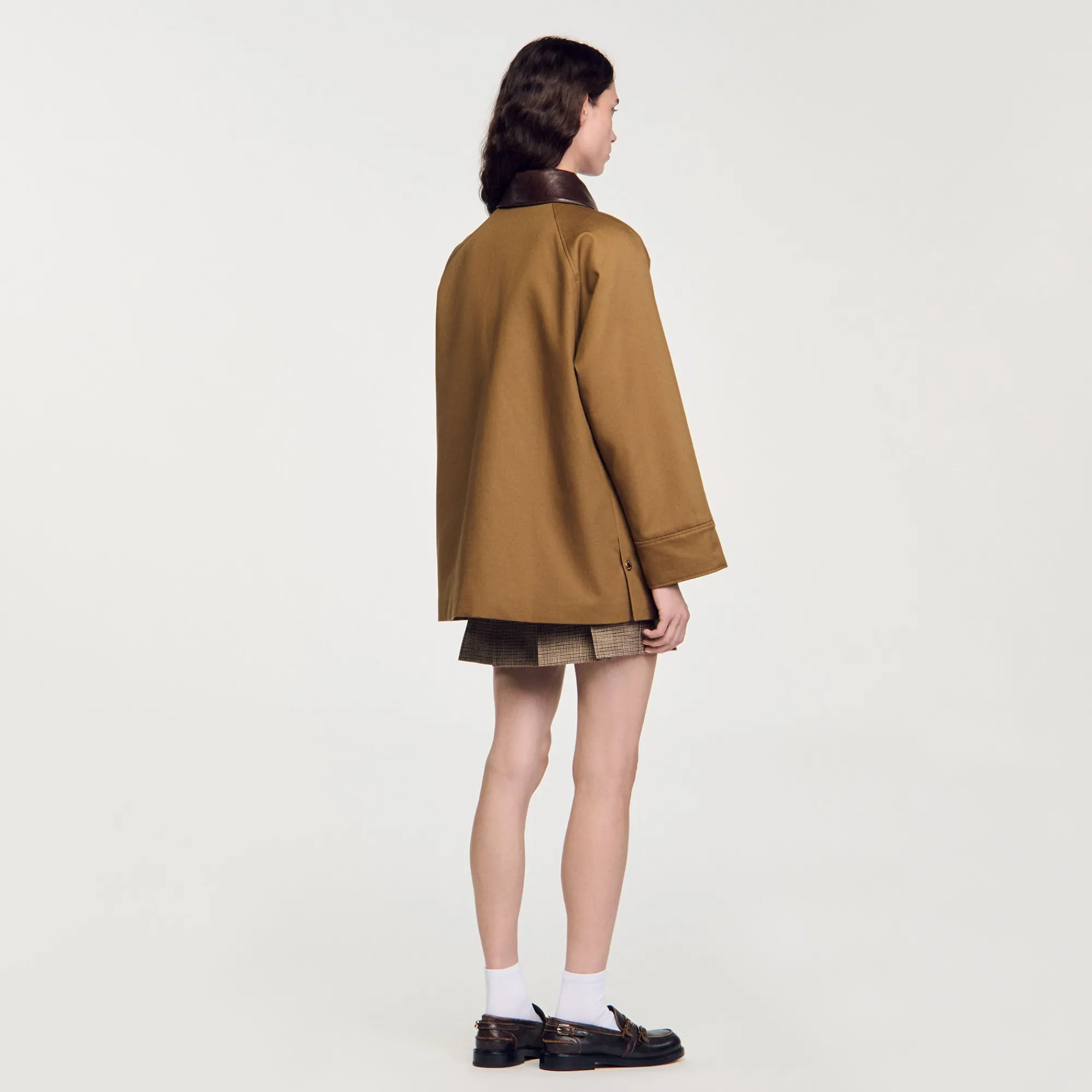 Manteaux*SANDRO Manteau Col En Cuir Glaise