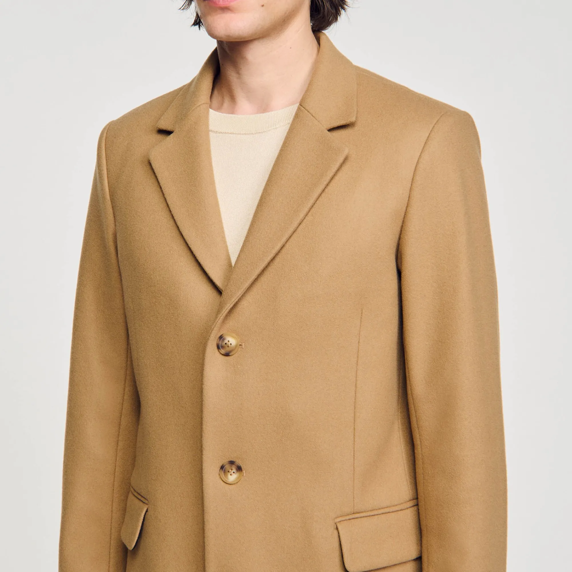 Manteaux & Blousons*SANDRO Manteau En Drap De Laine Beige