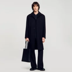 Manteaux & Blousons*SANDRO Manteau En Drap De Laine Noir