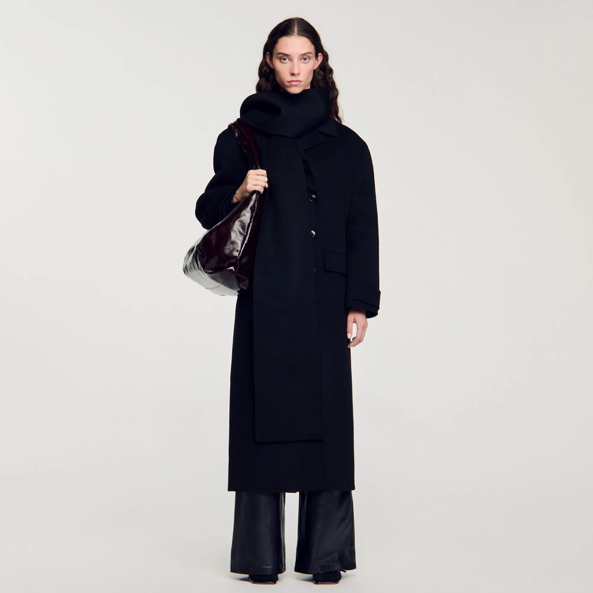 Manteaux*SANDRO Manteau Oversize En Laine Noir