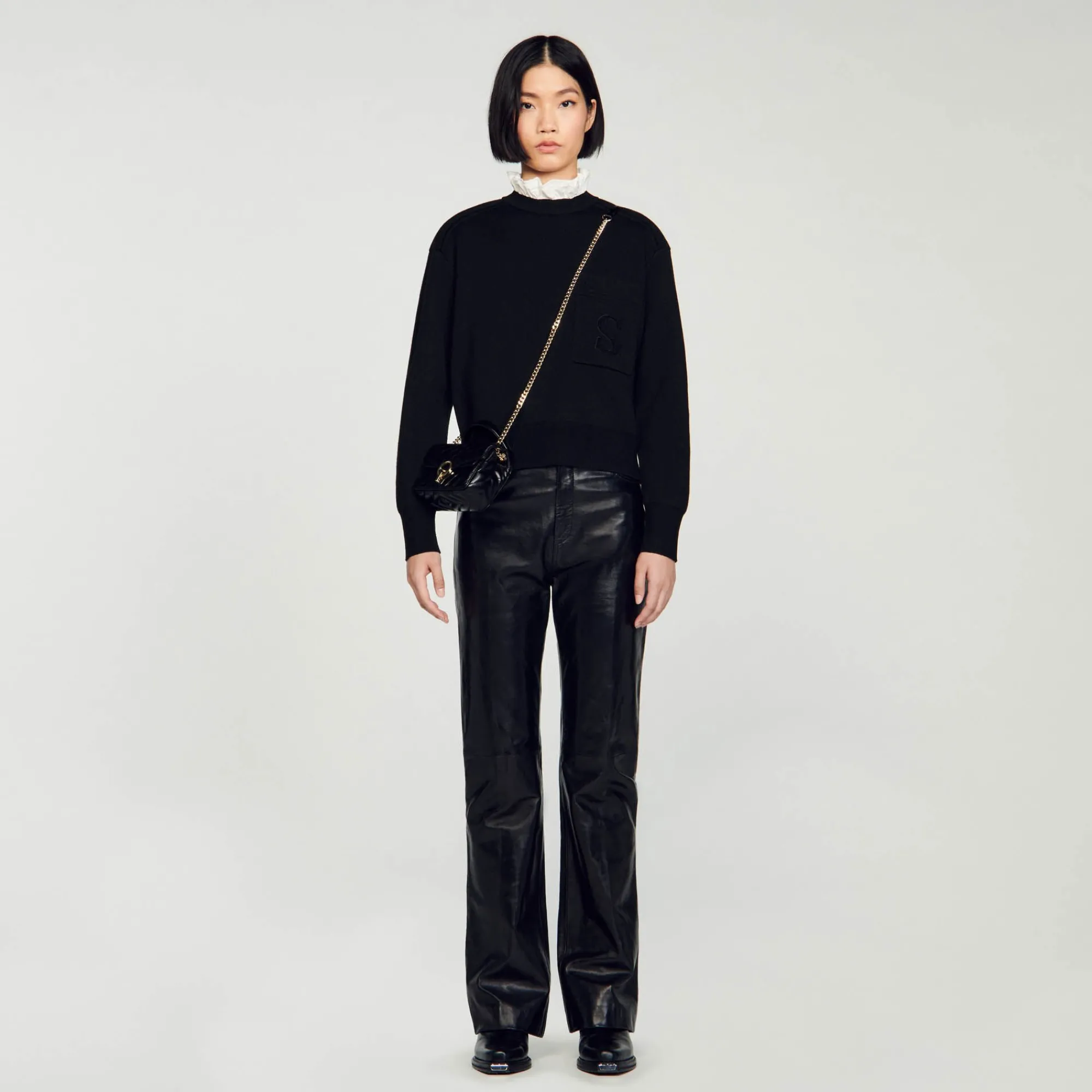 Sacs Porté Épaule|Mini Sacs*SANDRO Mini Sac Yza En Cuir Lisse Noir