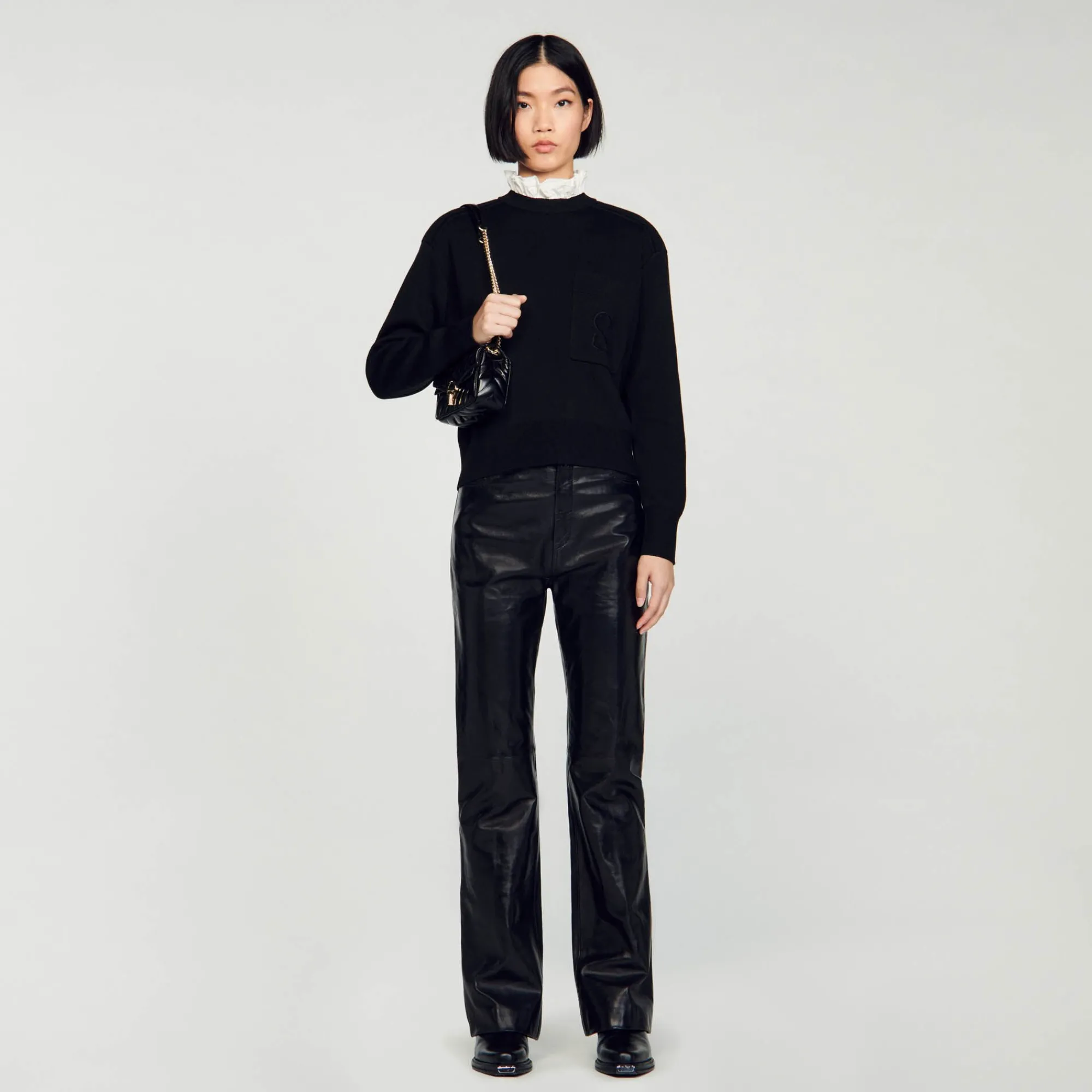 Sacs Porté Épaule|Mini Sacs*SANDRO Mini Sac Yza En Cuir Lisse Noir