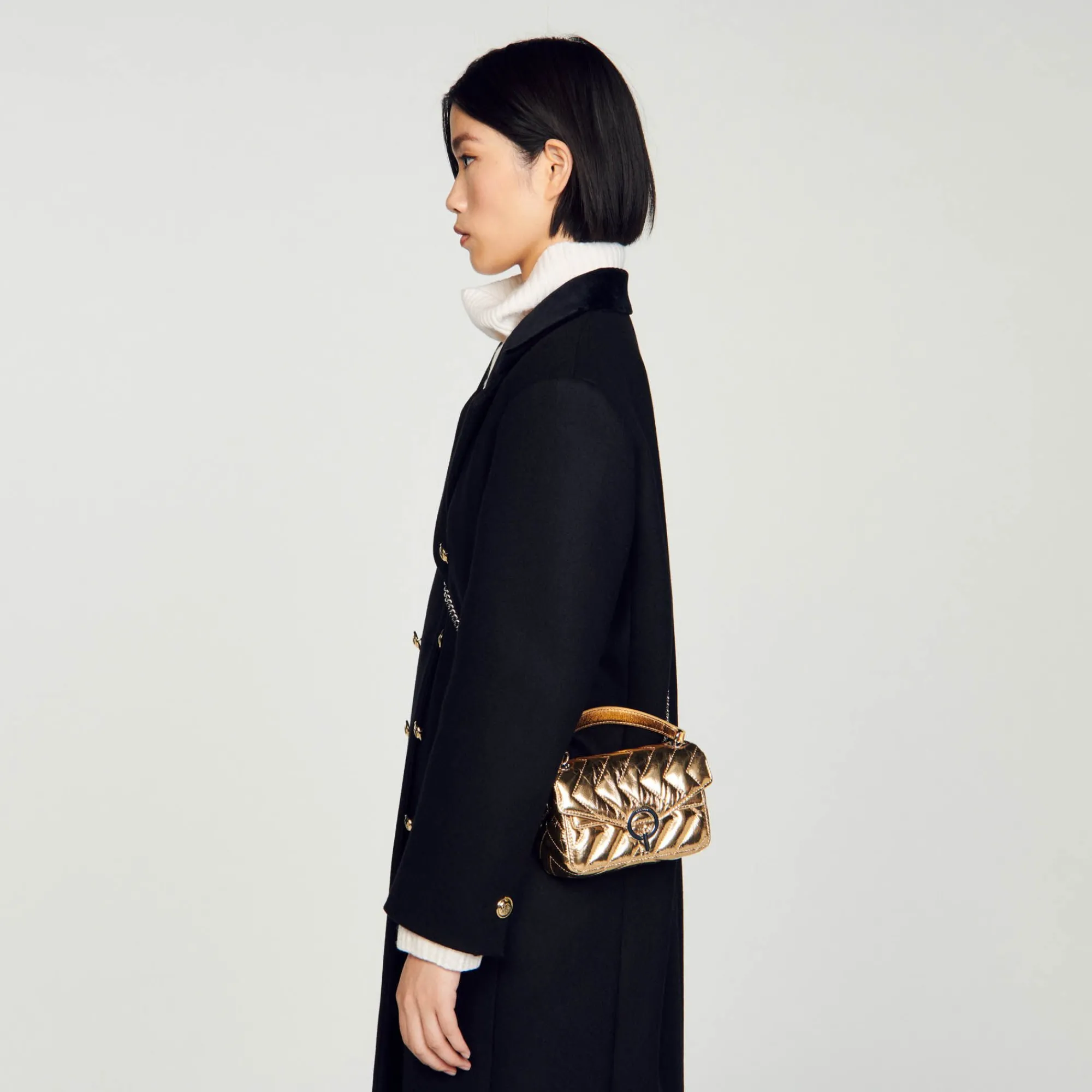 Sacs Porté Épaule|Mini Sacs*SANDRO Mini Sac Yza En Cuir Métallisé Doré
