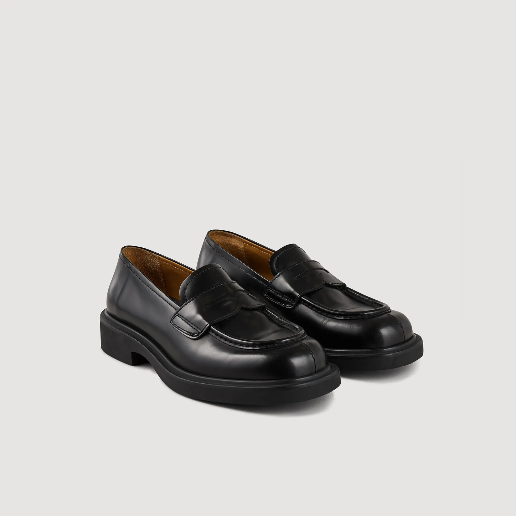 Chaussures De Ville*SANDRO Mocassins En Cuir Glacé Noir