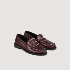 Mocassins & Mules*SANDRO Mocassins Strassés Et Cloutés En Cuir Bordeaux