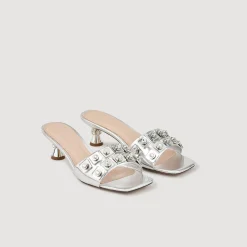Sandales À Talons|Sandales*SANDRO Mules En Cuir Métallisé Argent