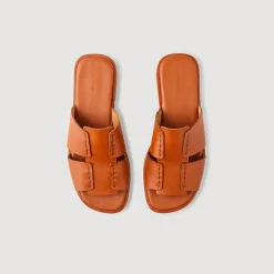 Sandales*SANDRO Mules En Cuir Végétal Marron Clair