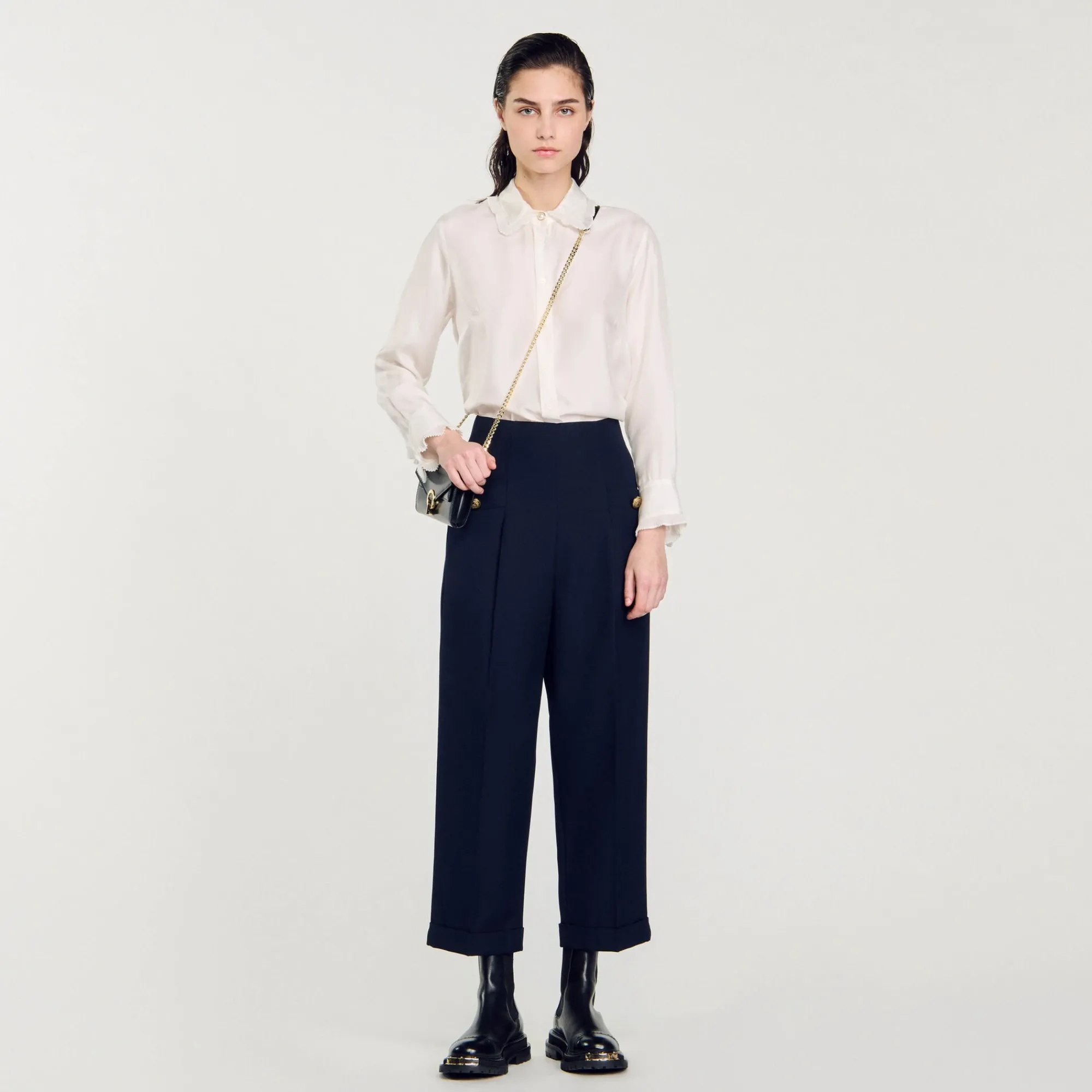 Costumes|Pantalons & Jeans*SANDRO Pantalon à Plis Marine