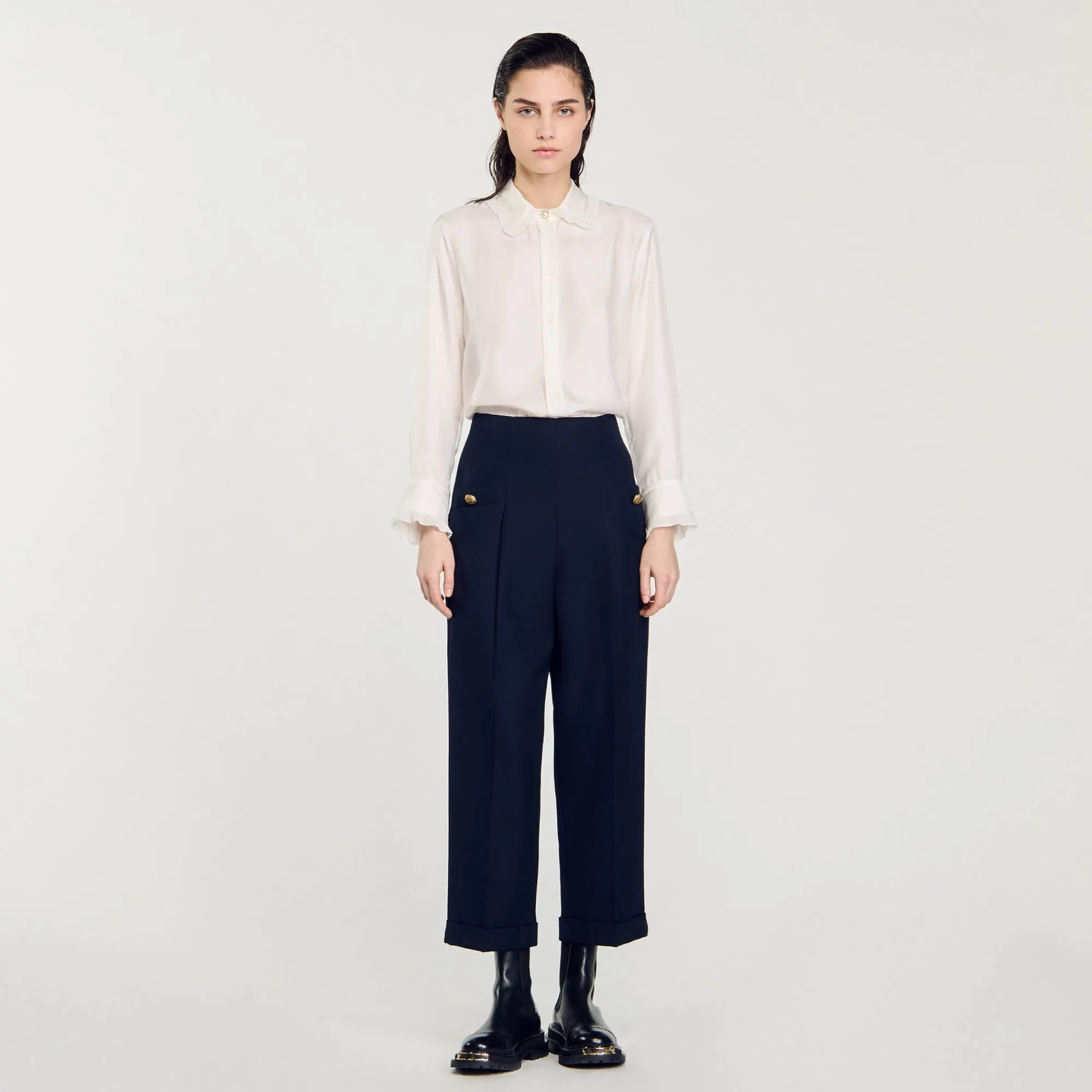 Costumes|Pantalons & Jeans*SANDRO Pantalon à Plis Marine