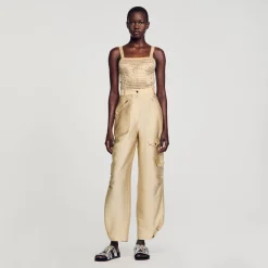 Ensembles|Pantalons & Jeans*SANDRO Pantalon Cargo Satiné Beige