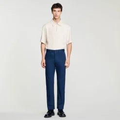 Pantalons & Shorts*SANDRO Pantalon Chino Droit Marine Foncé