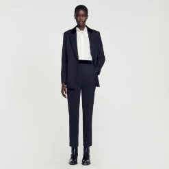 Costumes|Pantalons & Jeans*SANDRO Pantalon De Costume Ceinture Velours Bleu marine