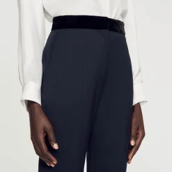 Costumes|Pantalons & Jeans*SANDRO Pantalon De Costume Ceinture Velours Bleu marine