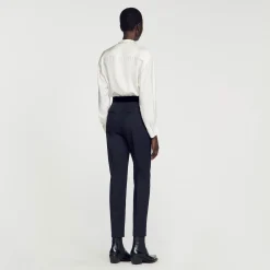 Costumes|Pantalons & Jeans*SANDRO Pantalon De Costume Ceinture Velours Bleu marine