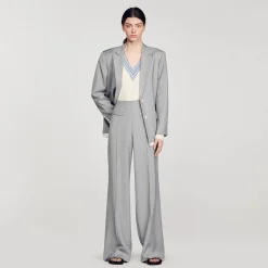 Costumes|Pantalons & Jeans*SANDRO Pantalon De Costume évasé Taille Haute Gris Clair