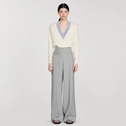 Costumes|Pantalons & Jeans*SANDRO Pantalon De Costume évasé Taille Haute Gris Clair