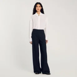 Costumes|Pantalons & Jeans*SANDRO Pantalon Droit à Fines Rayures Noir