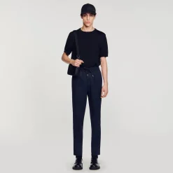 Pantalons & Shorts*SANDRO Pantalon Droit élastiqué Marine Foncé