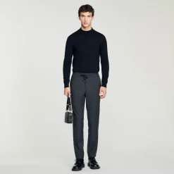 Pantalons & Shorts*SANDRO Pantalon Droit élastiqué gris chiné