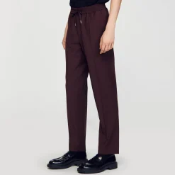 Pantalons & Shorts*SANDRO Pantalon Droit élastiqué Marron Foncé
