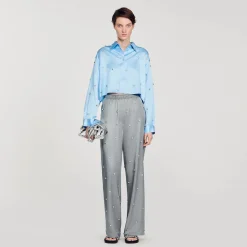 Ensembles|Pantalons & Jeans*SANDRO Pantalon En Lin Orné De Strass Gris
