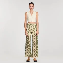 Ensembles|Pantalons & Jeans*SANDRO Pantalon En Maille Ecru / Kaki