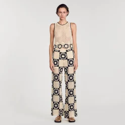 Pantalons & Jeans*SANDRO Pantalon En Maille Crochet Beige / Noir
