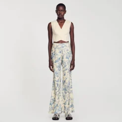 Ensembles|Pantalons & Jeans*SANDRO Pantalon Fluide Imprimé Ecru / Bleu
