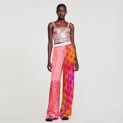 Pantalons & Jeans*SANDRO Pantalon Fluide Imprimé Rose / Orange