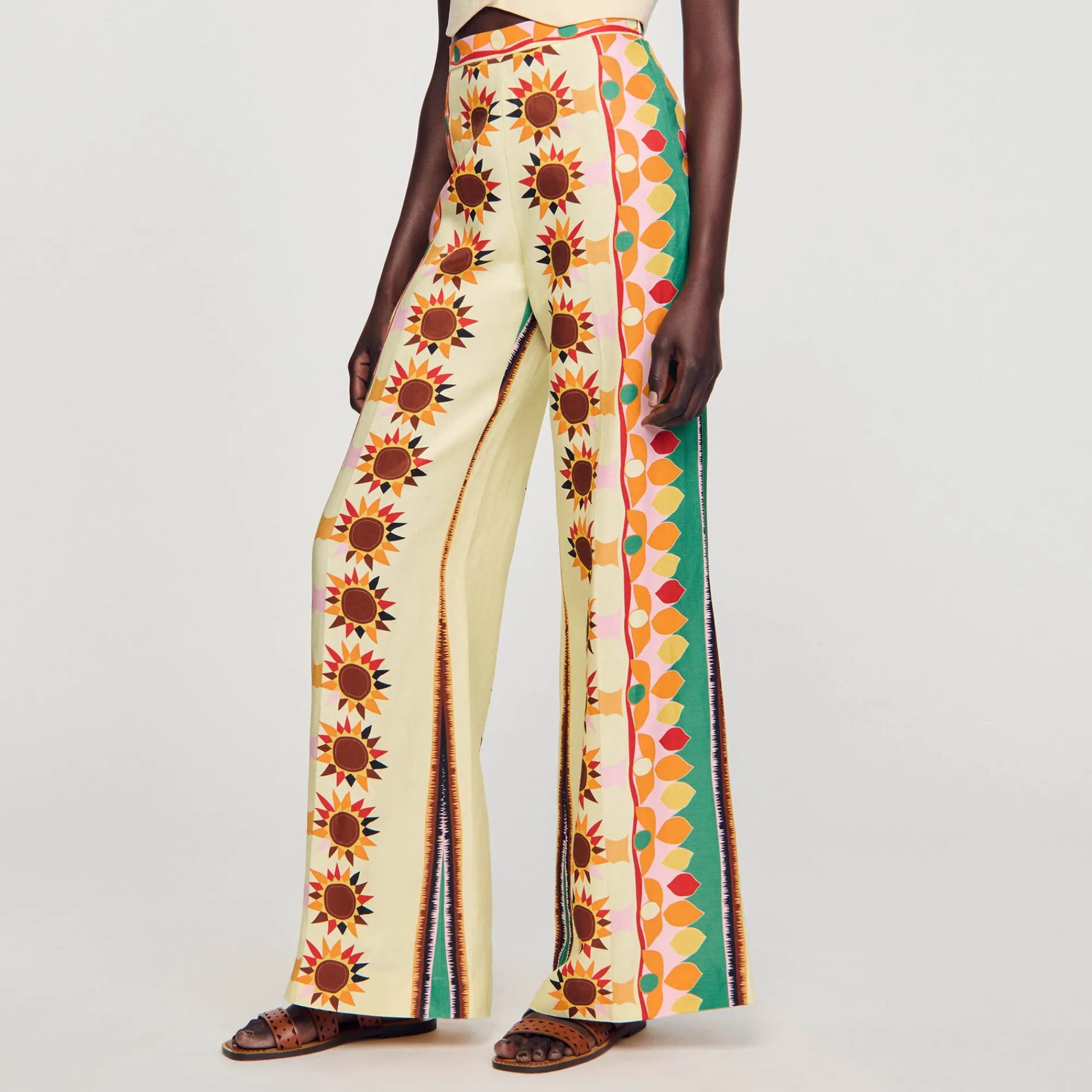 Pantalons & Jeans*SANDRO Pantalon Fluide Imprimé Beige / Multicolore