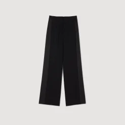 Pantalons & Jeans*SANDRO Pantalon Large à Bande Latérale Satinée Noir