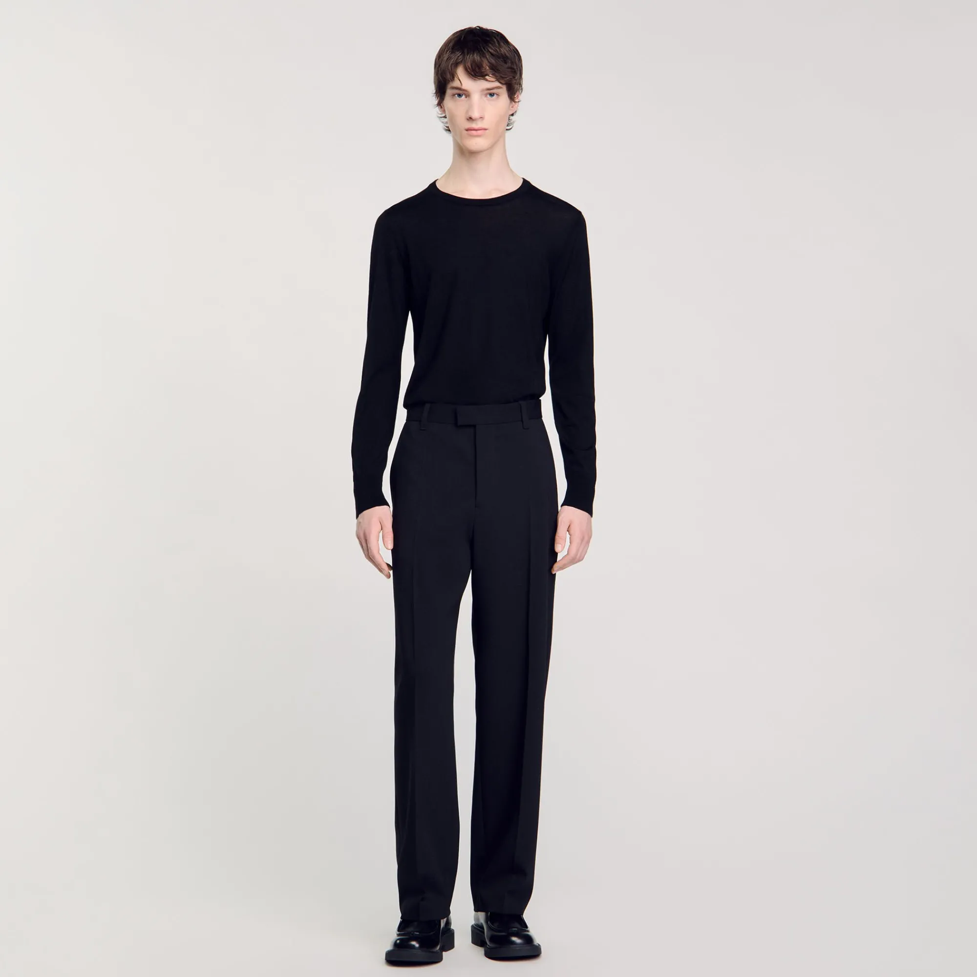 Pantalons & Shorts*SANDRO Pantalon Large En Laine Noir