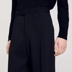 Pantalons & Shorts*SANDRO Pantalon Large En Laine Noir