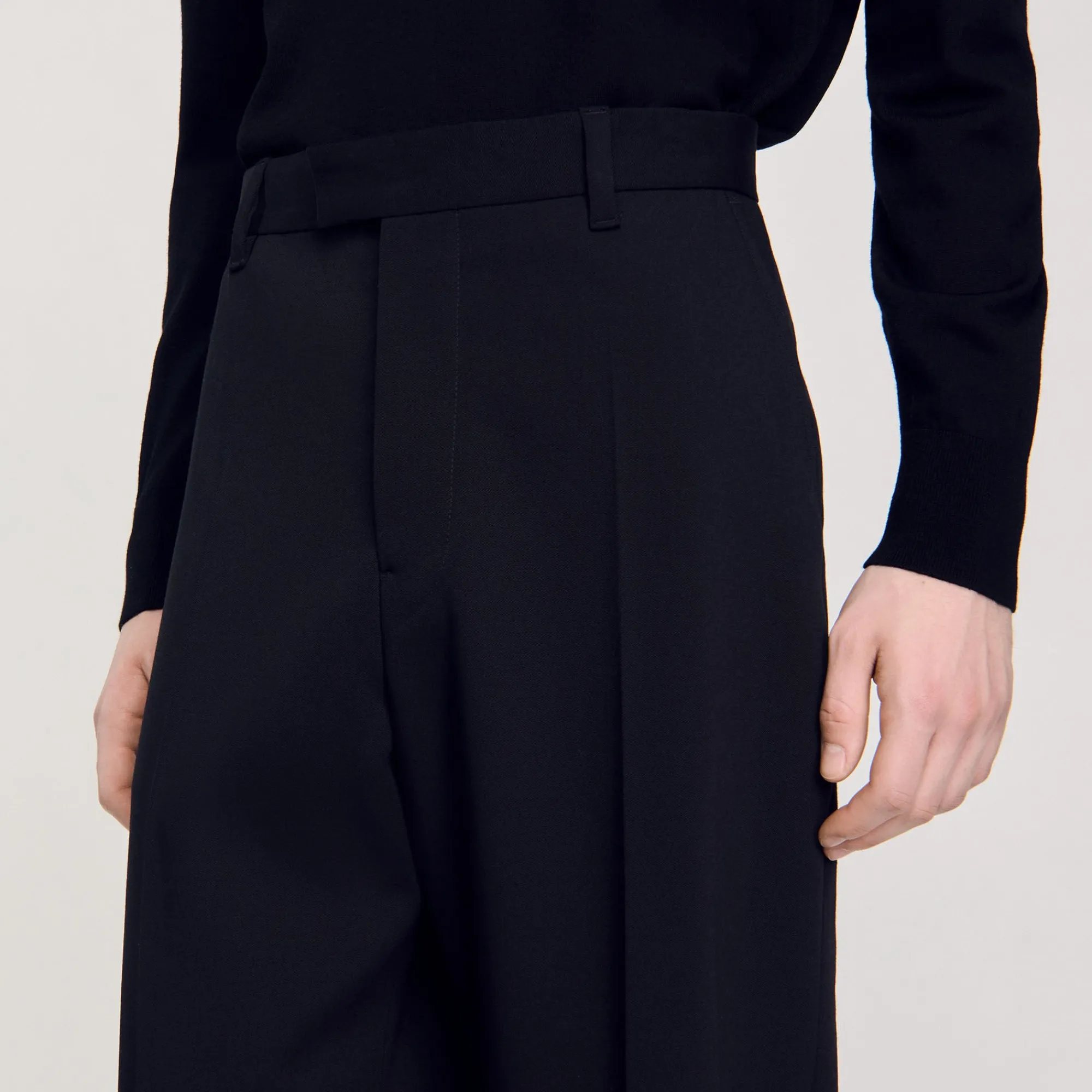 Pantalons & Shorts*SANDRO Pantalon Large En Laine Noir