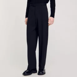 Pantalons & Shorts*SANDRO Pantalon Large En Laine Noir