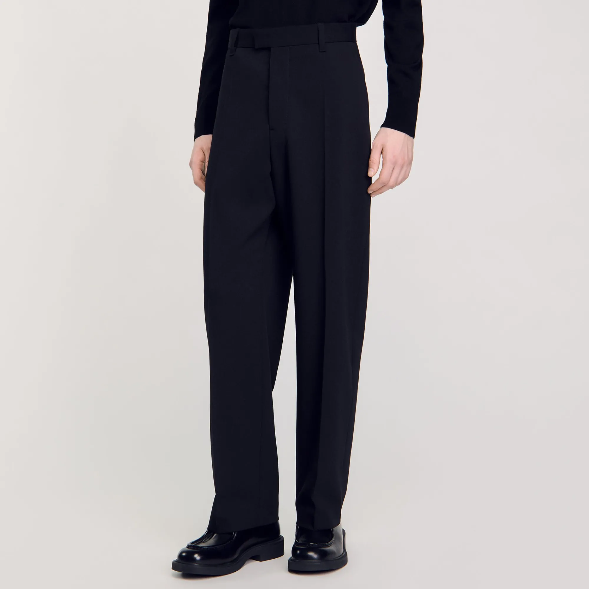 Pantalons & Shorts*SANDRO Pantalon Large En Laine Noir